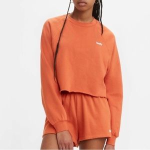 Levi’s Small Sweatshirt Cropped Top Raw Hem Orange New.